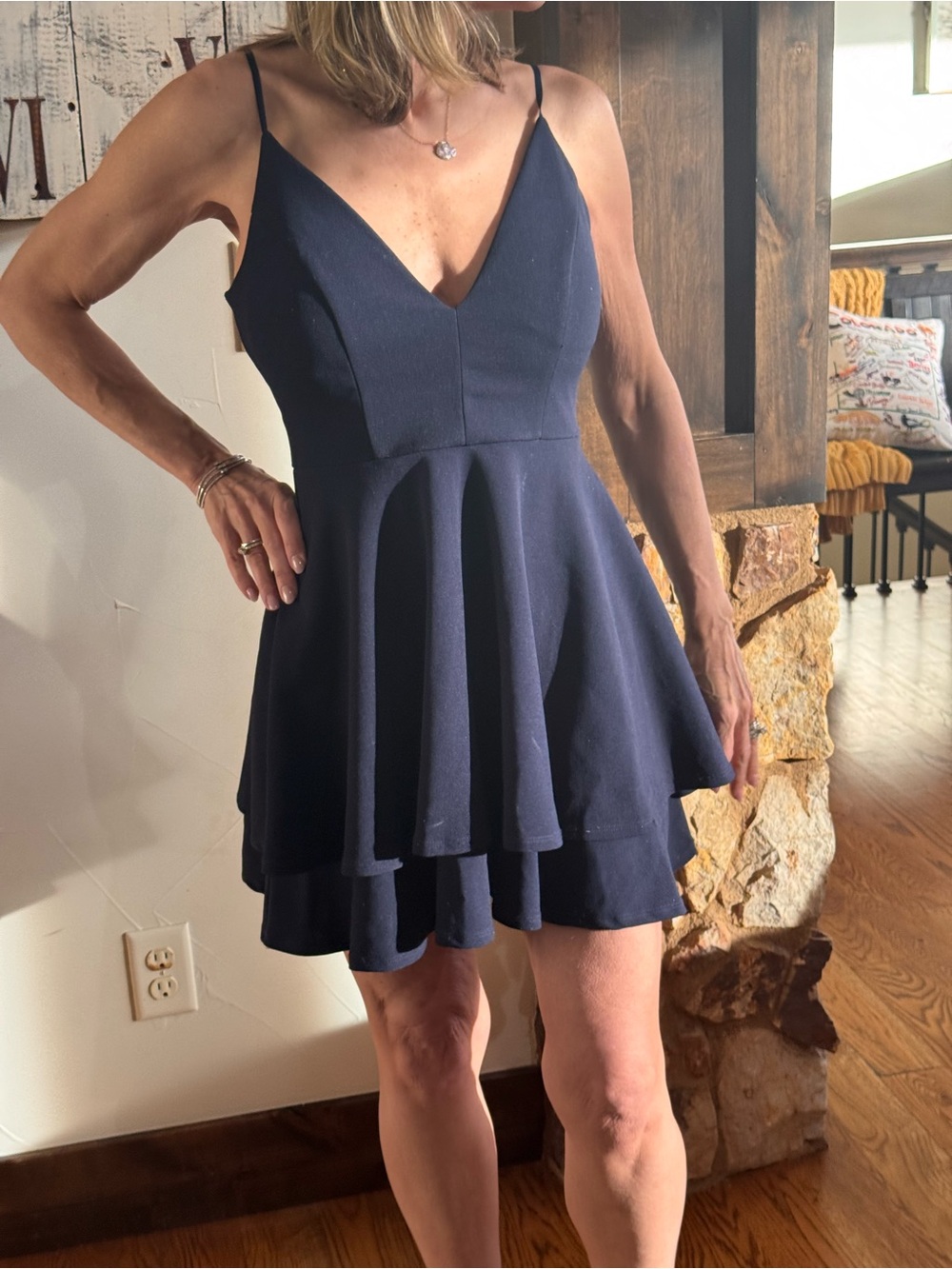 Emerald Sundae Navy Spaghetti-Strap Tiered Mini Dress